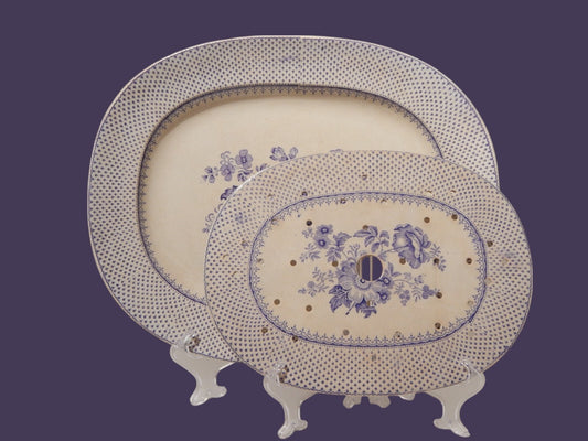 ANTICO RARISSIMO VASSOIO VITTORIANO CERAMICA PRIMAVESI 1860 ERMINE BORDER VIOLA