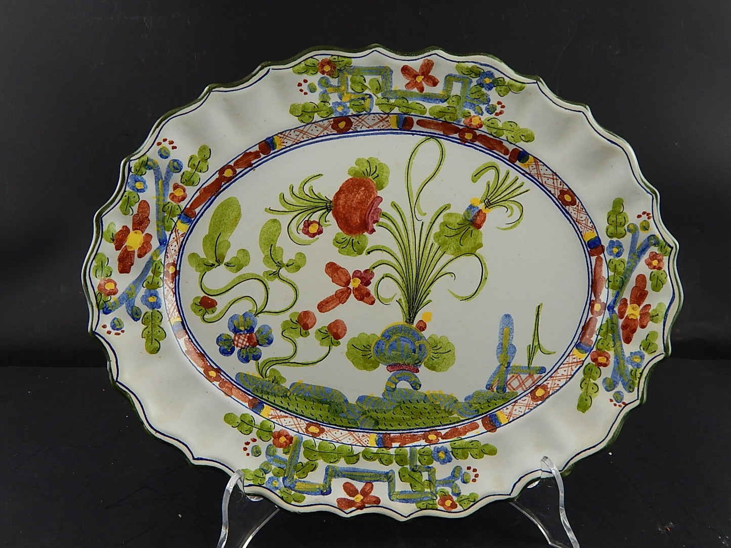 VINTAGE VASSOIO AL GAROFANO CERAMICA MAIOLICA MORELLI FAENZA HANDMADE ITALY #