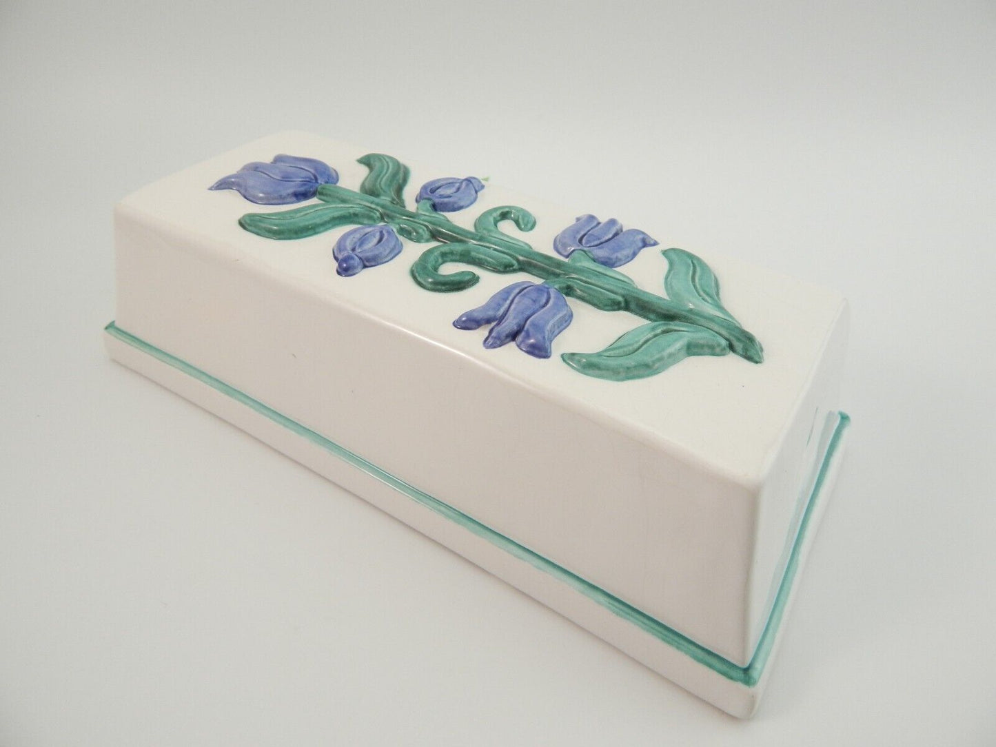VINTAGE RARA FORMELLA CERAMICA TULIPANI AZZURRI DESIGNER LENE VECCHIA THUN