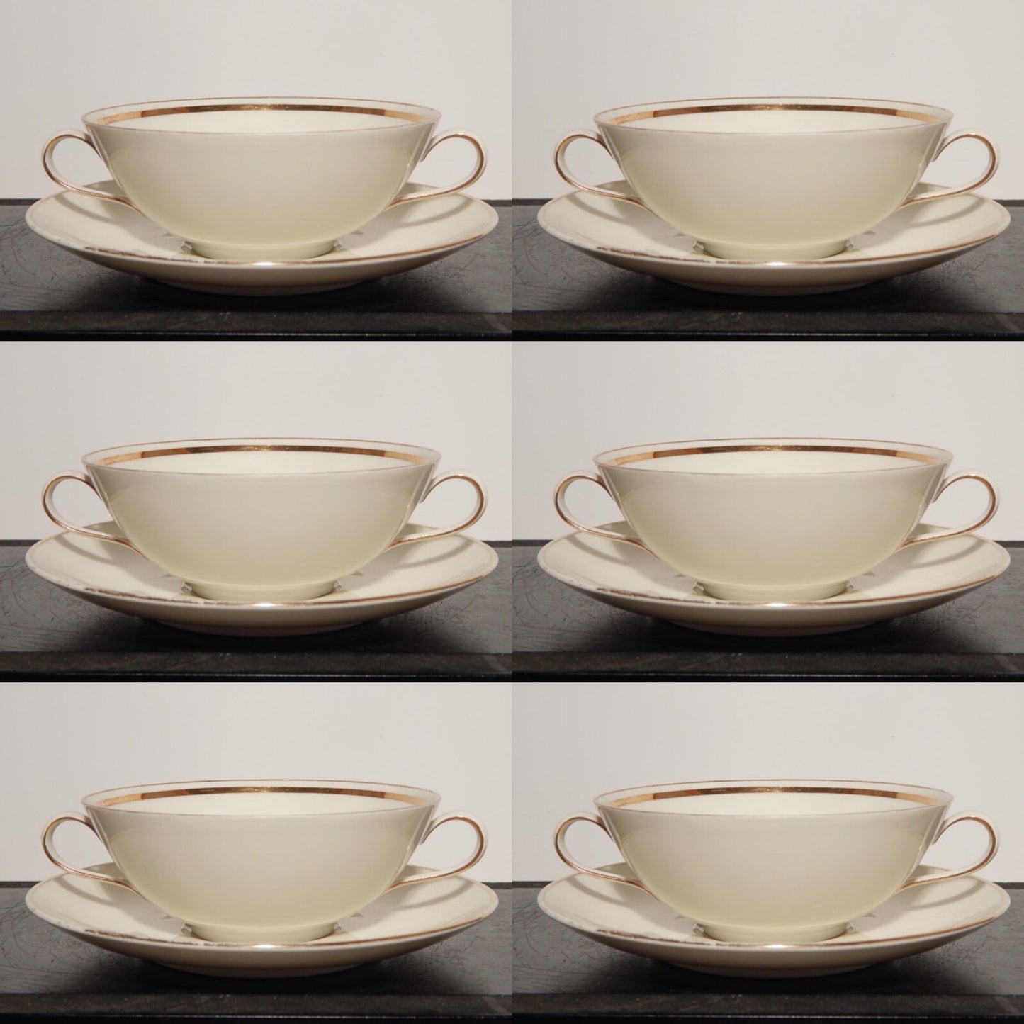 ANTICO SET 6 TAZZE BRODO STILE IMPERO PORCELLANA ORO BAVARIA SELTMANN WEIDEN