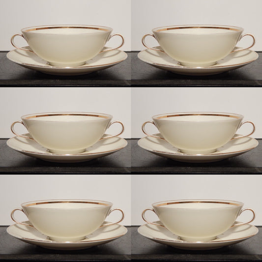 ANTICO SET 6 TAZZE BRODO STILE IMPERO PORCELLANA ORO BAVARIA SELTMANN WEIDEN