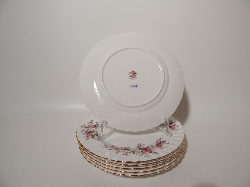 PORCELLANA ROYAL ALBERT LAVENDER ROSE SERVIZIO VINTAGE 6 PIATTI DESSERT 21 CM