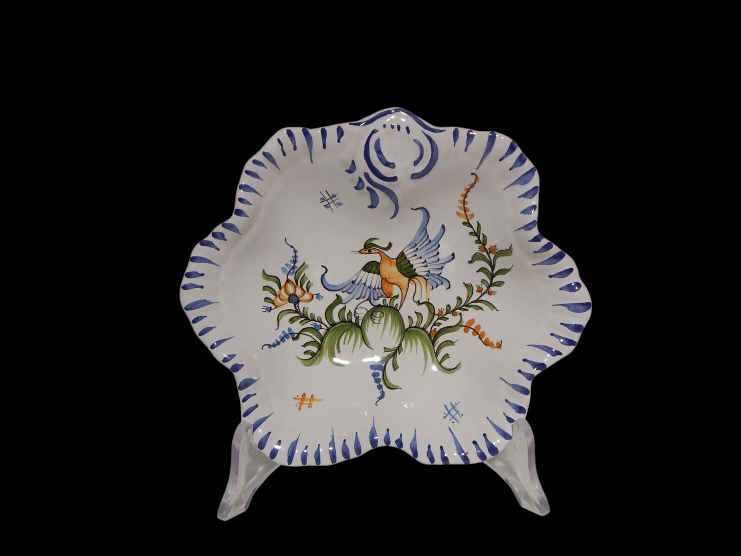 VINTAGE CIOTOLA SVUOTA TASCHE POSACENERE CERAMICA DIPINTA A MANO MOUSTIERS