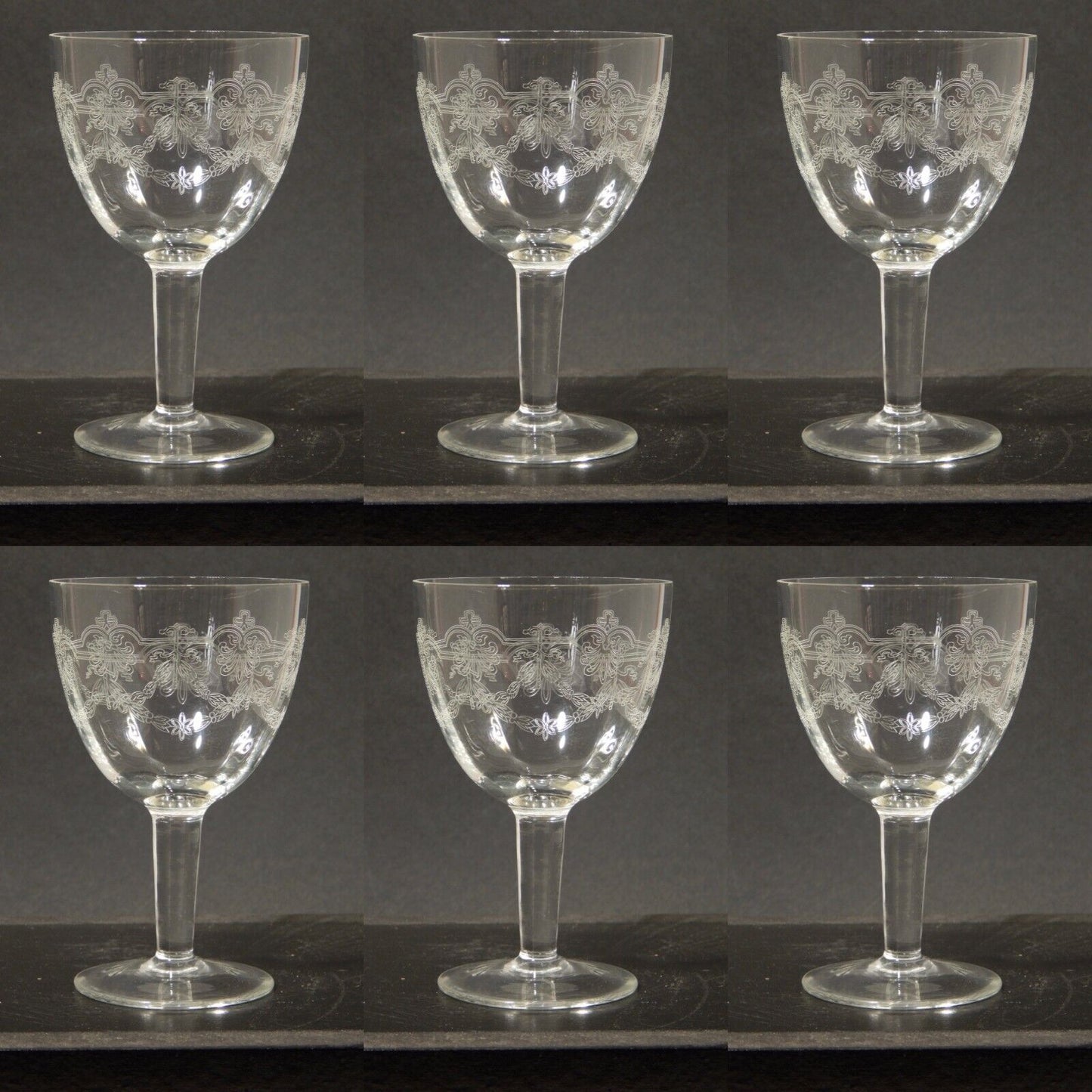 ANTICO LIBERTY PREZIOSO SET 6 CALICI IN CRISTALLO BOEMIA GHIRLANDA INCISA