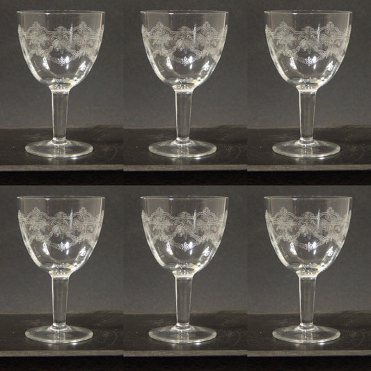 ANTICO LIBERTY PREZIOSO SET 6 CALICI IN CRISTALLO BOEMIA GHIRLANDA INCISA