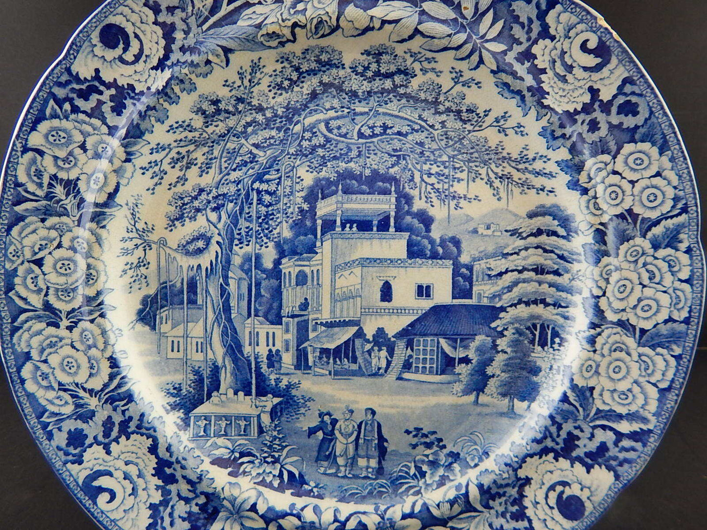 ANTICO DEL 1854 AUTENTICO RARO PIATTO SEMI PORCELLANA WEDGWOOD BIANCO E BLU