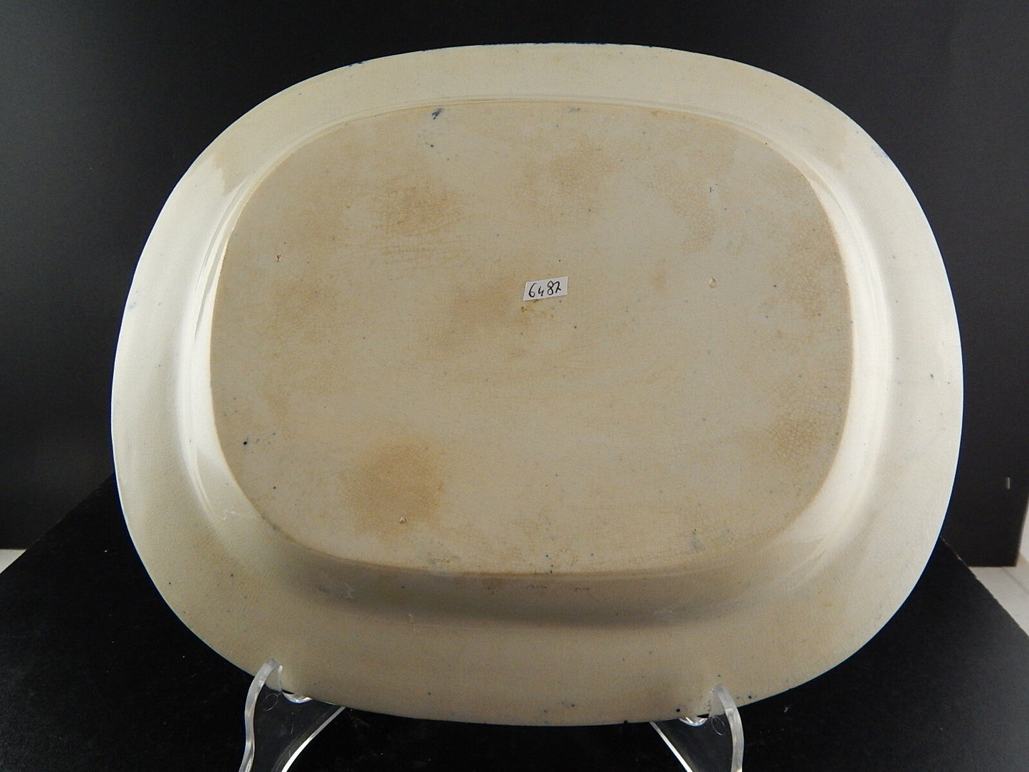 ANTICO RARO VASSOIO CERAMICA TRANSFERWARE WILLOW BIANCO BLU ENGLAND 1900