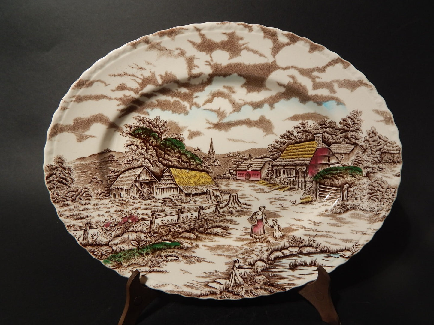 ANTICO VASSOIO CERAMICA INGLESE MYOTT DISEGNO RURAL SCENE STAMPA A MANO X734