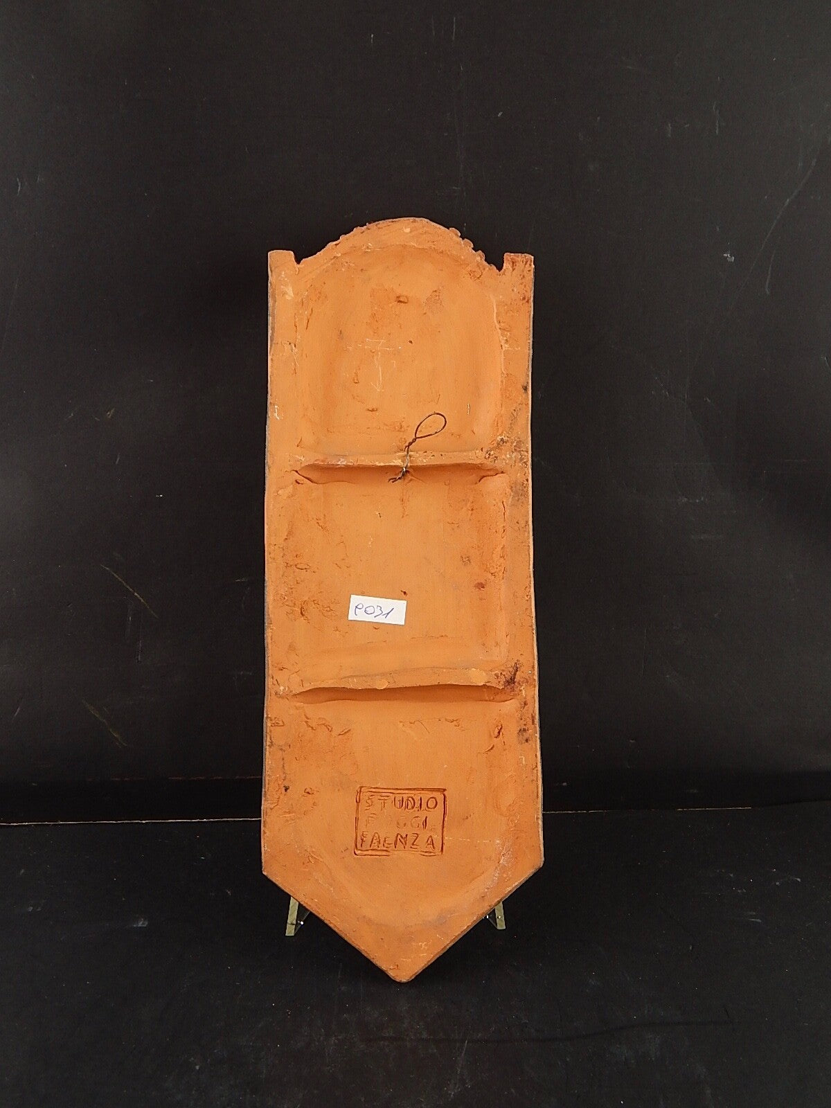 ARTE SACRA VINTAGE PREZIOSA ACQUASANTIERA CERAMICA MAIOLICA STUDIO POGGI FAENZA