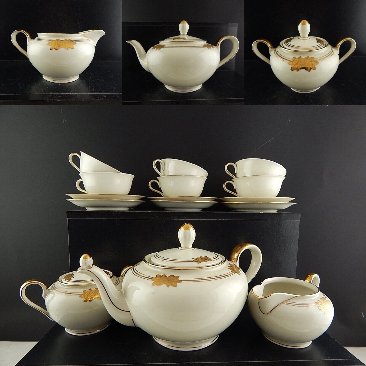 ANTICO SERVIZIO TÈ ART DECO PORCELLANA AVORIO ROSE ORO BAVARIA OSCAR SCHALLER