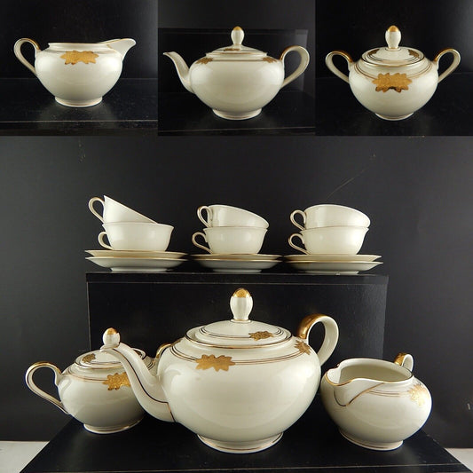 ANTICO SERVIZIO TÈ ART DECO PORCELLANA AVORIO ROSE ORO BAVARIA OSCAR SCHALLER