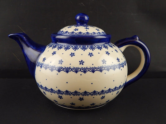 VINTAGE TEIERA CERAMICA BIANCA E BLU FATTA E DECORATA A MANO NORHOLM