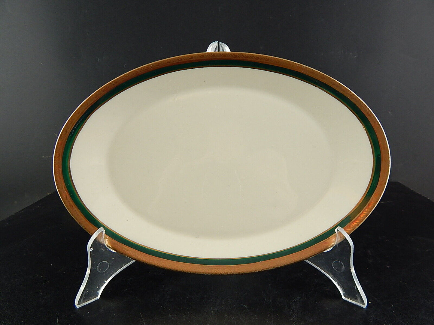 RETRO ELEGANTE RAVIERA VASSOIO IMPERO PORCELLANA BAVARIA AVORIO SMERALDO ORO