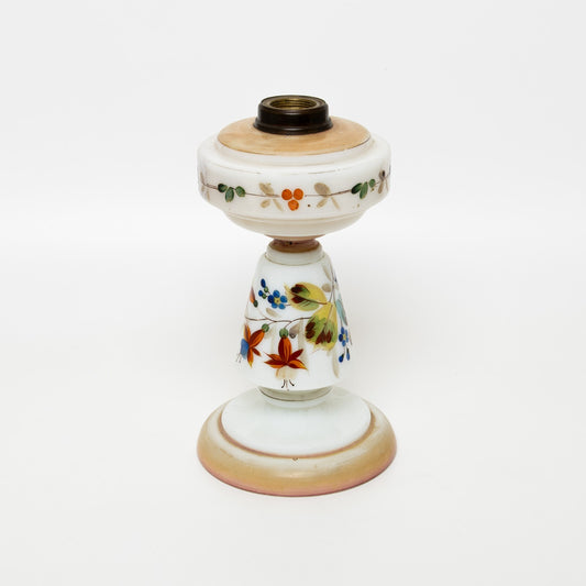 ANTICA BASE LAMPADA LUME TAVOLO EPOCA LIBERTY CON VETRO OPALINO DIPINTO