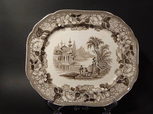 ANTICO VASSOIO CERAMICA POTTERY J. MARSHALL & CO BOSPHORUS STAMPA A MANO MARRONE