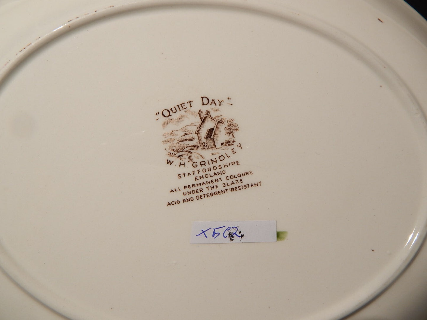 VINTAGE RARO VASSOIO OVALE FONDO CERAMICA W. H. GRINDLEY STAMPA MANO QUIET DAY