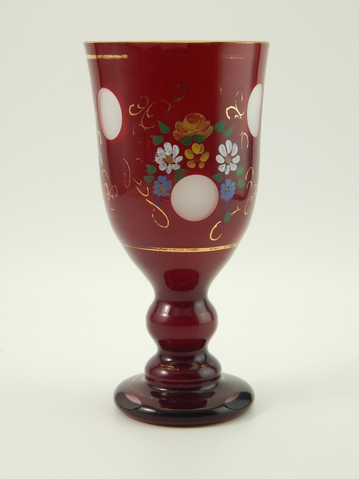 ANTICO BICCHIERE BOCCALE CRISTALLO MOLATO DIPINTO BOEMIA BIEDERMEIER INCAMICIATO