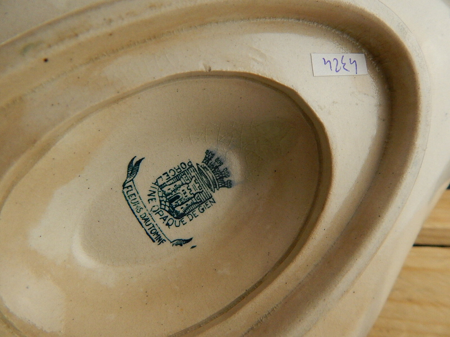 ANTICA 1886 ART NOUVEAU SALSIERA PORCELLANA OPACA GIEN FIORI AUTUNNO