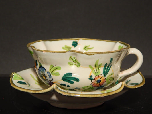 ANTICA RARA TAZZA E PIATTINO IN MAIOLICA CERAMICA CANTAGALLI FIRENZE ITALY #1345