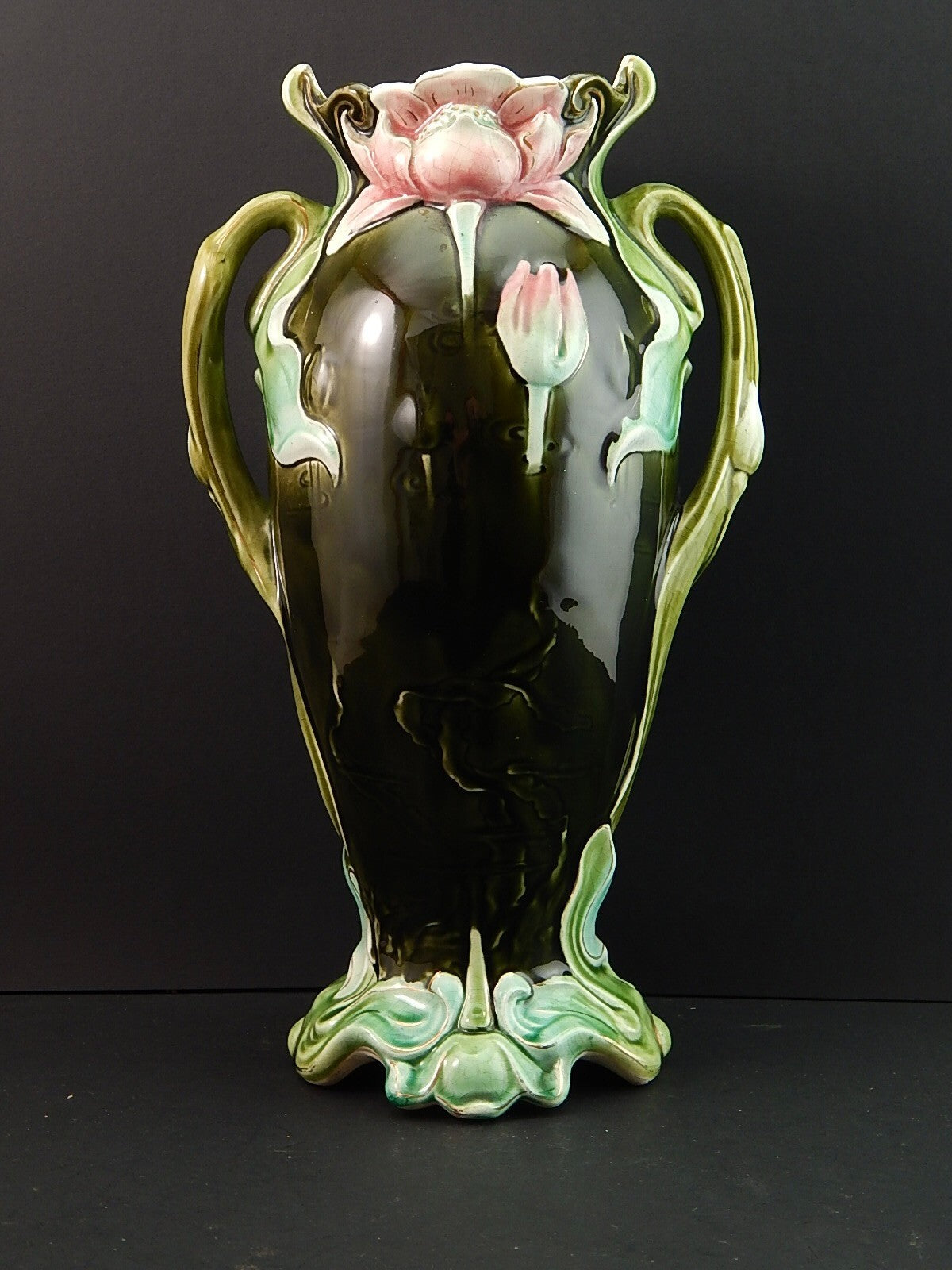 ANTICO RARO PREZIOSO ART NOUVEAU VASO BARBOTINE CERAMICA GUSTAVE DE BRUYN LILLE