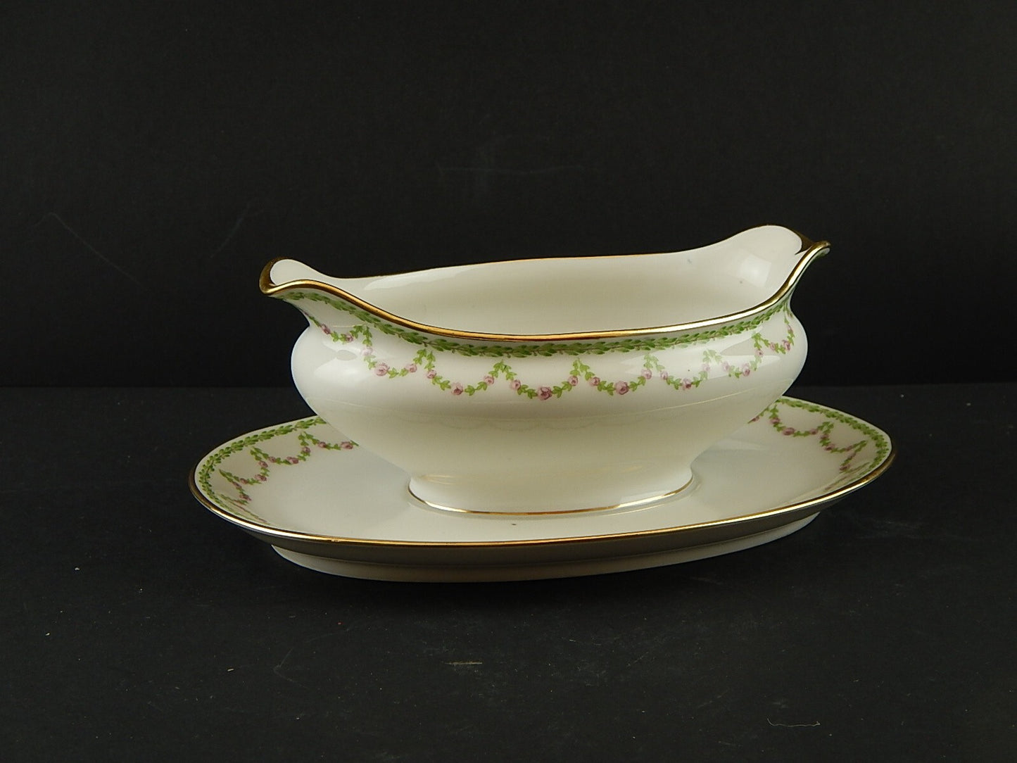 ANTICA SALSIERA LIBERTY PORCELLANA GDA LIMOGES PRIMO 900 GHIRLANDE DI ROSE