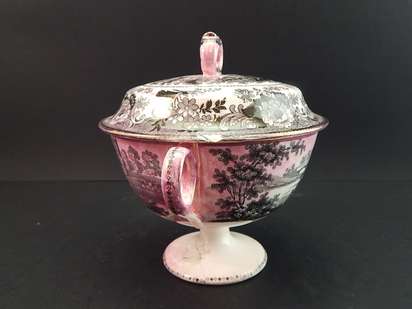 DAVENPORT 1830 DURHAM ANTICA CERAMICA ZUCCHERIERA PORTA DOLCI DANNEGGIATA