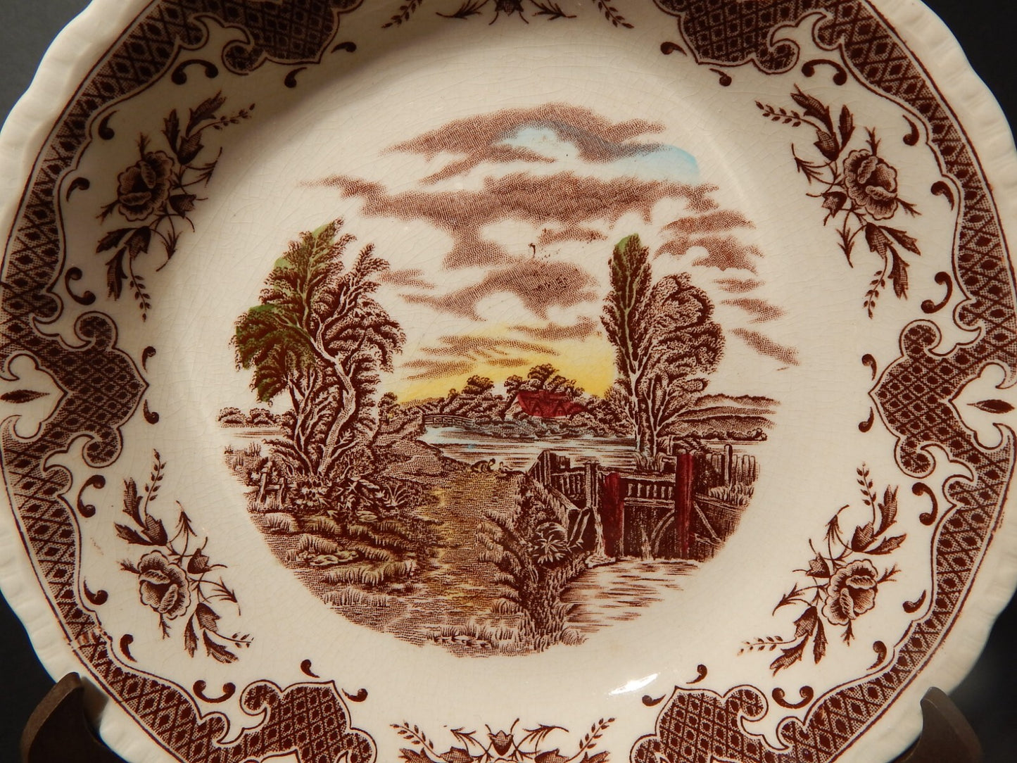 VINTAGE SET 2 CIOTOLE CERAMICA W. H. GRINDLEY STAMPA MANO SCENES AFTER CONSTABLE