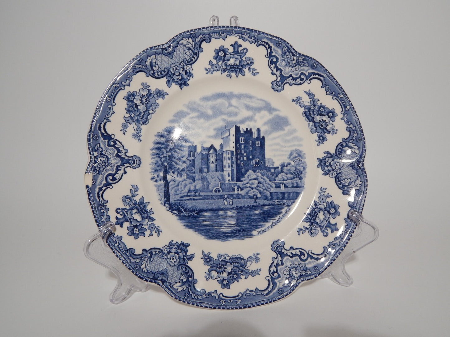 VINTAGE JOHNSON BROS OLD BRITAIN CASTLE BLU PIATTO PIANO PORCELLANA DIFETTO 1916