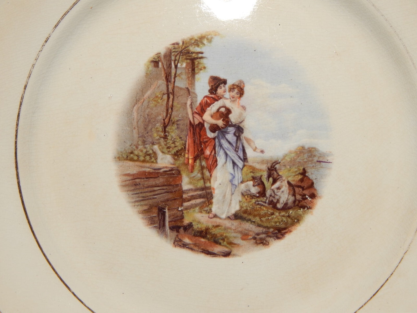 ANTICO PIATTO CERAMICA RICHARD MILANO DECORO SCENA BUCOLICA PRIMO 900