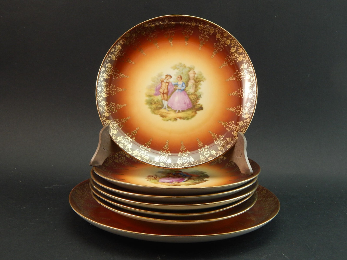 ANTICO SERVIZIO DESSERT PORCELLANA HUTSCHENREUTHER BAVARIA SCENE GALANTI