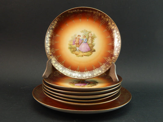 ANTICO SERVIZIO DESSERT PORCELLANA HUTSCHENREUTHER BAVARIA SCENE GALANTI