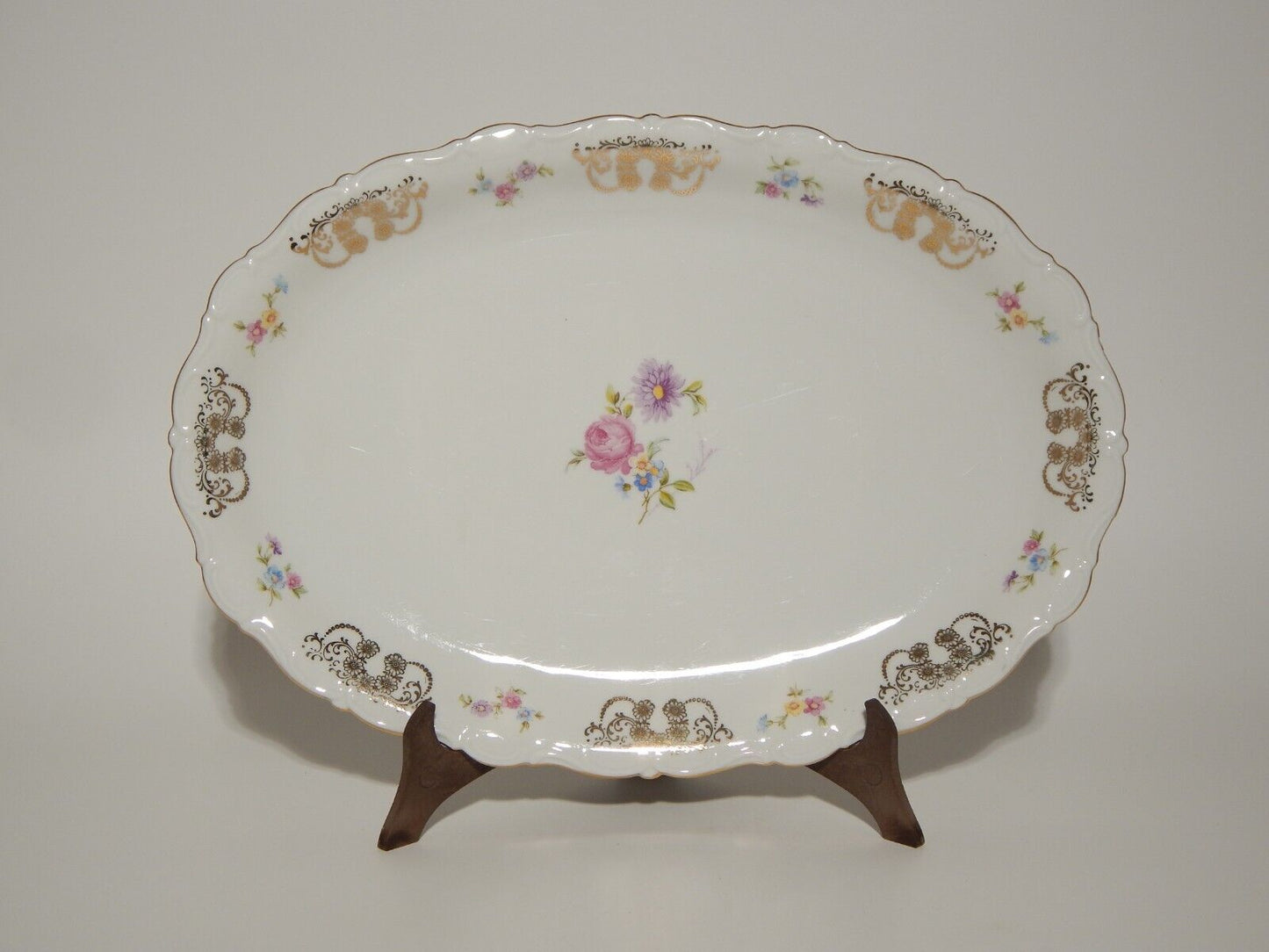 ANTICO RARO VASSOIO OVALE PORCELLANA SELTMANN WEIDEN THERESIA LA ROSA E LA DALIA
