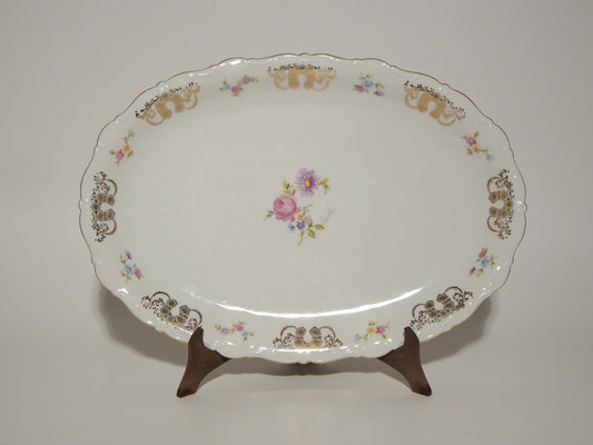 ANTICO RARO VASSOIO OVALE PORCELLANA SELTMANN WEIDEN THERESIA LA ROSA E LA DALIA