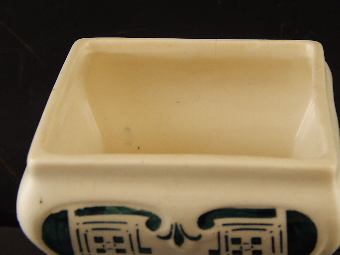 ANTICO RARO LIBERTY BARATTOLO CUCINA RIIS RISO CERAMICA DECORATO VERDE