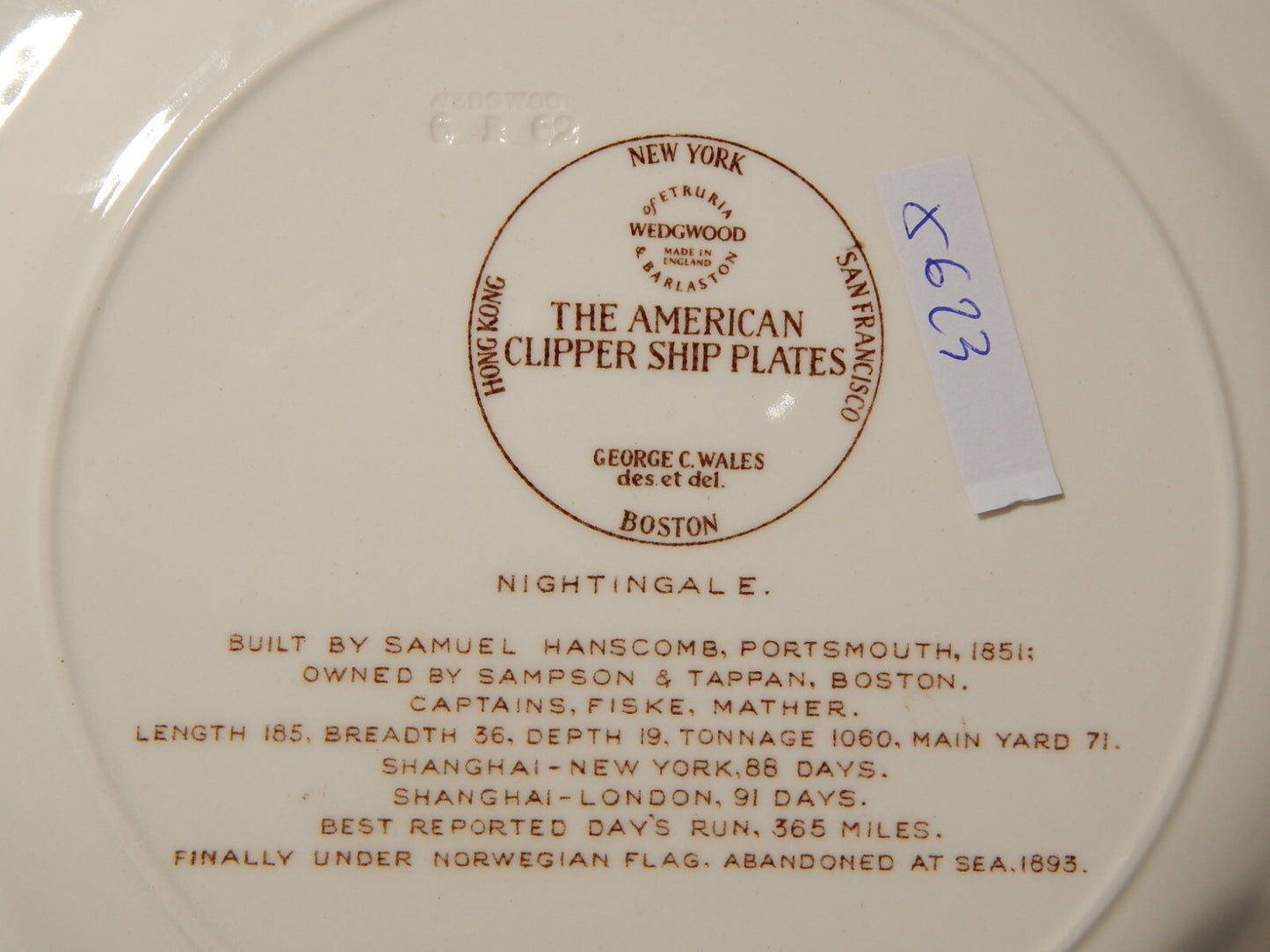 VINTAGE PIATTO PORCELLANA WEDGWOOD THE AMERICAN CLIPPER SHIP PLATES NIGHTINGALE