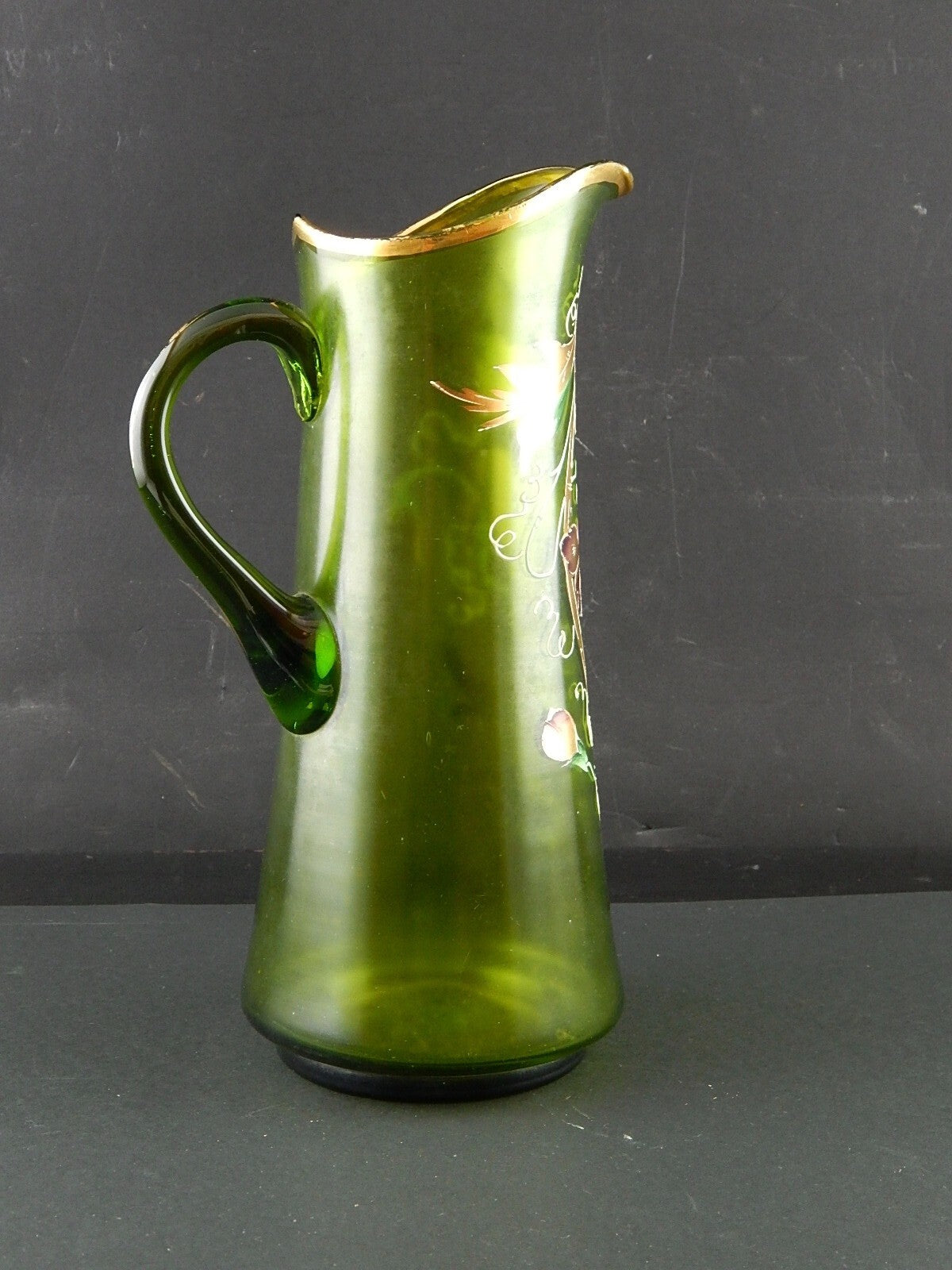 ANTICA PREZIOSA BROCCA CARAFFA VETRO SOFFIATO DI MURANO EPOCA LIBERTY DIPINTA