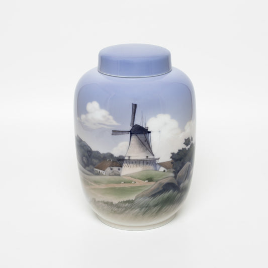 VASO URNA PORCELLANA ROYAL COPENHAGEN "Paesaggio con Mulino" ORIGINALE CM 24