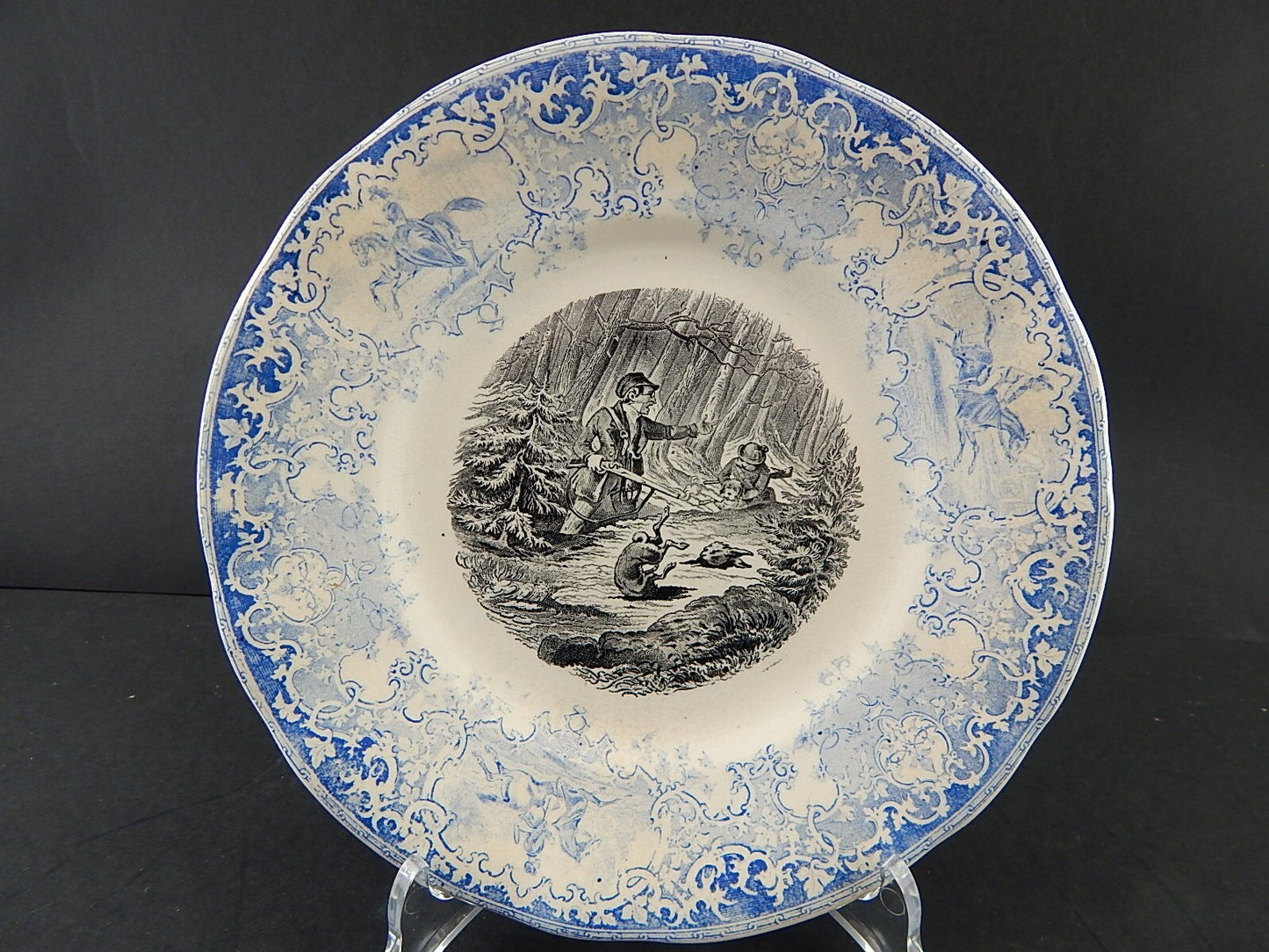 ANTICO PIATTO UMORISTICO CERAMICA FRANCESE SECONDA META' 800 IL CACCIATORE #9813