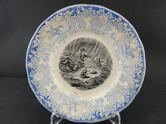 ANTICO PIATTO UMORISTICO CERAMICA FRANCESE SECONDA META' 800 IL CACCIATORE #9813