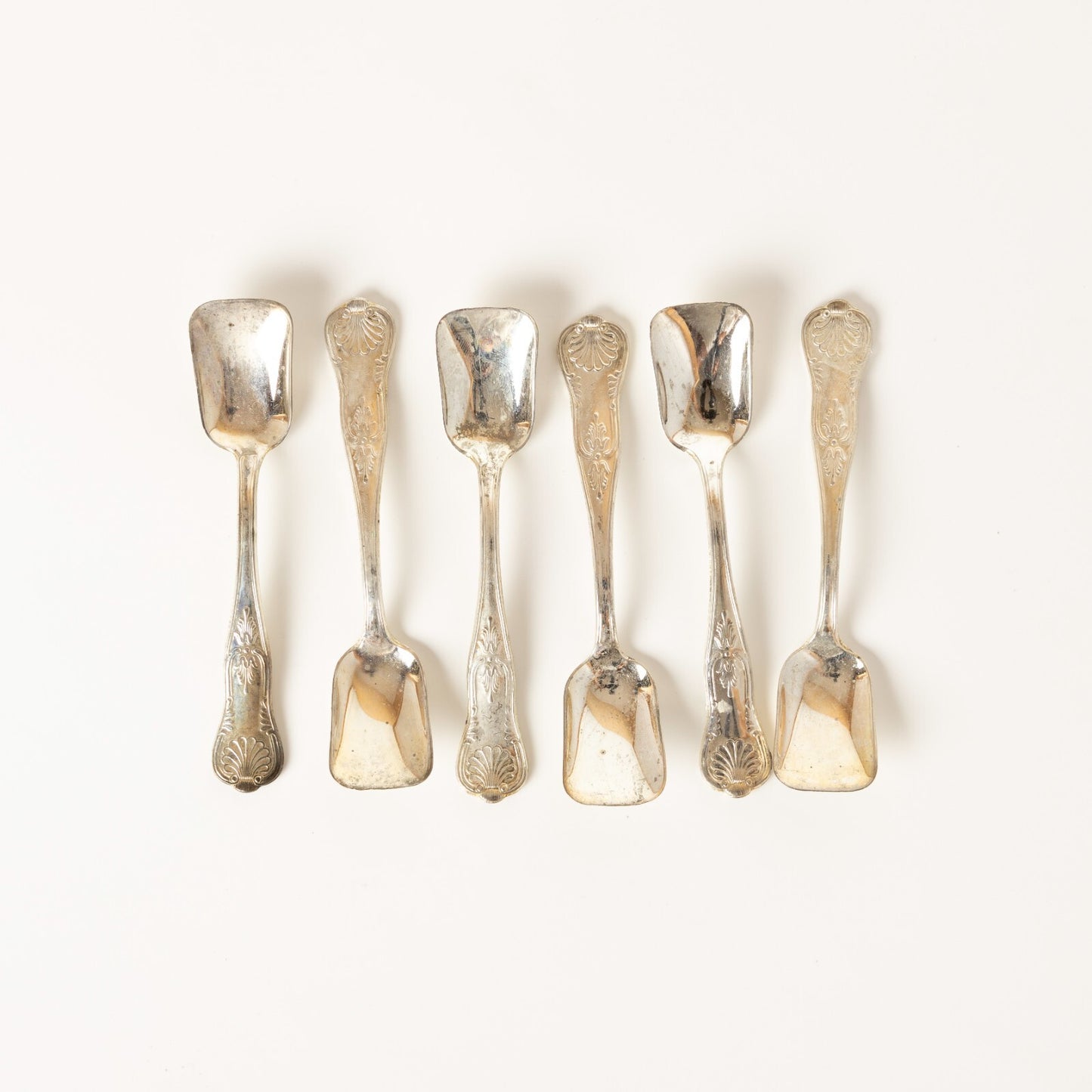 VINTAGE SET 6 CUCCHIAINI GELATO ARGENTATI ARG. 800 STILE ROCAILLE CONCHIGLIA