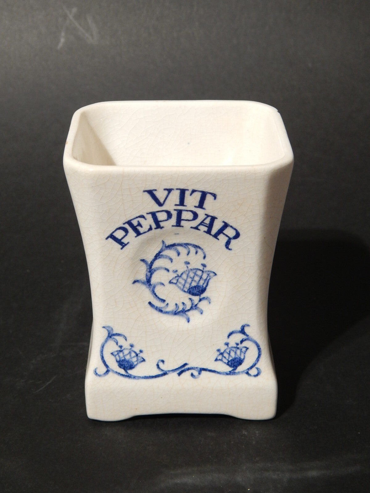 ANTICO LIBERTY VASO BARATTOLO CUCINA CERAMICA RORSTRAND VIT PEPPAR PEPE BIANCO