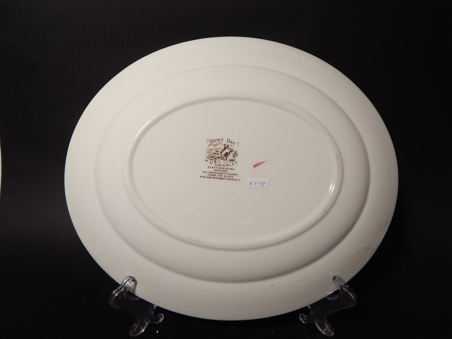 VINTAGE RARO VASSOIO PIATTO OVALE CERAMICA W. H. GRINDLEY STAMPA MANO QUIET DAY