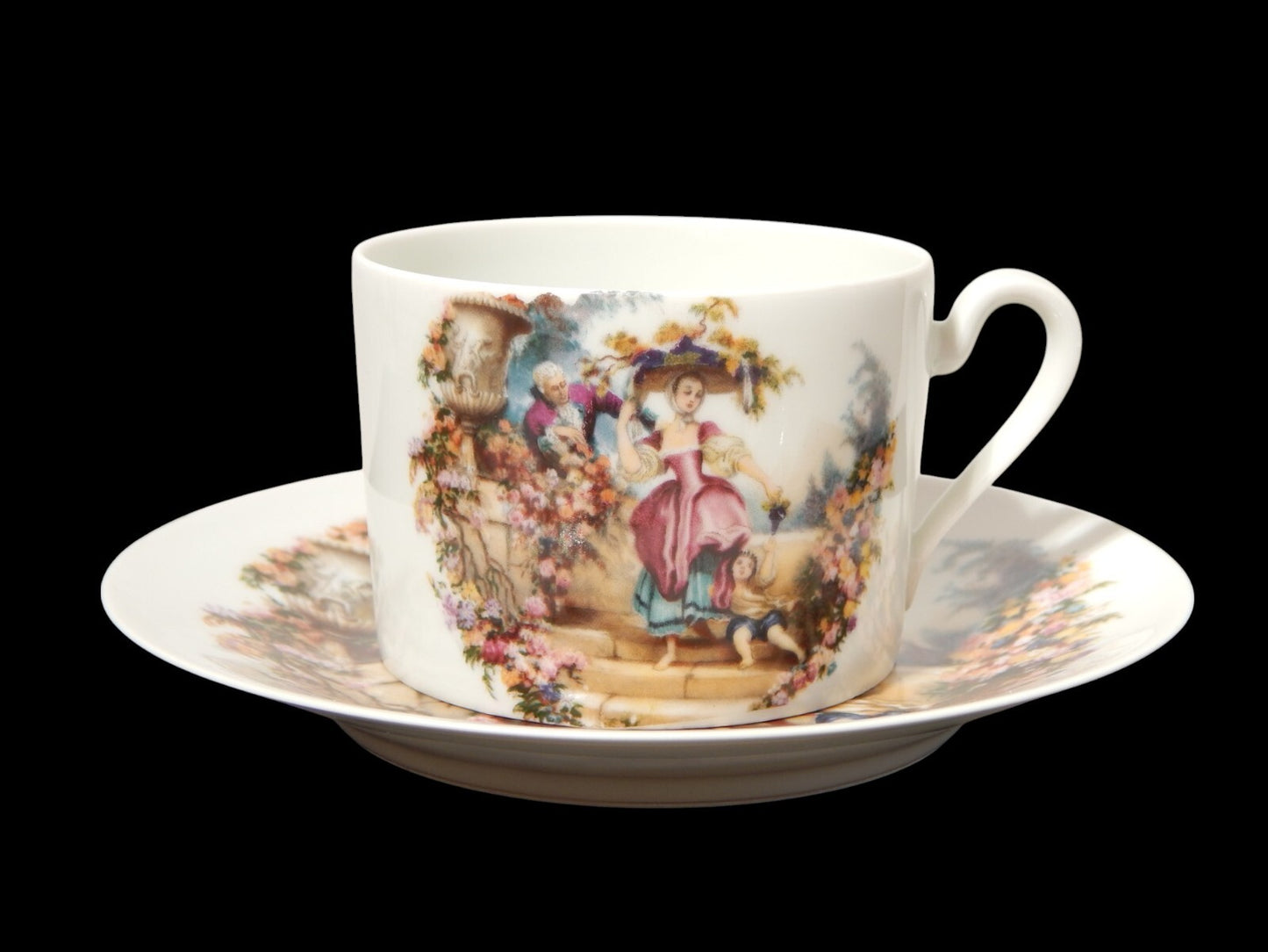 ANTICA PRIMA META' 900 LIMOGES TAZZA TE' PORCELLANA BIANCA SCENA GALANTE #1834