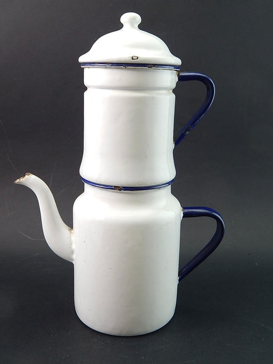 ANTICA CAFFETTIERA LATTA SMALTATA PORCELLANATA BIANCA DUE LEONI BASSANO #2020