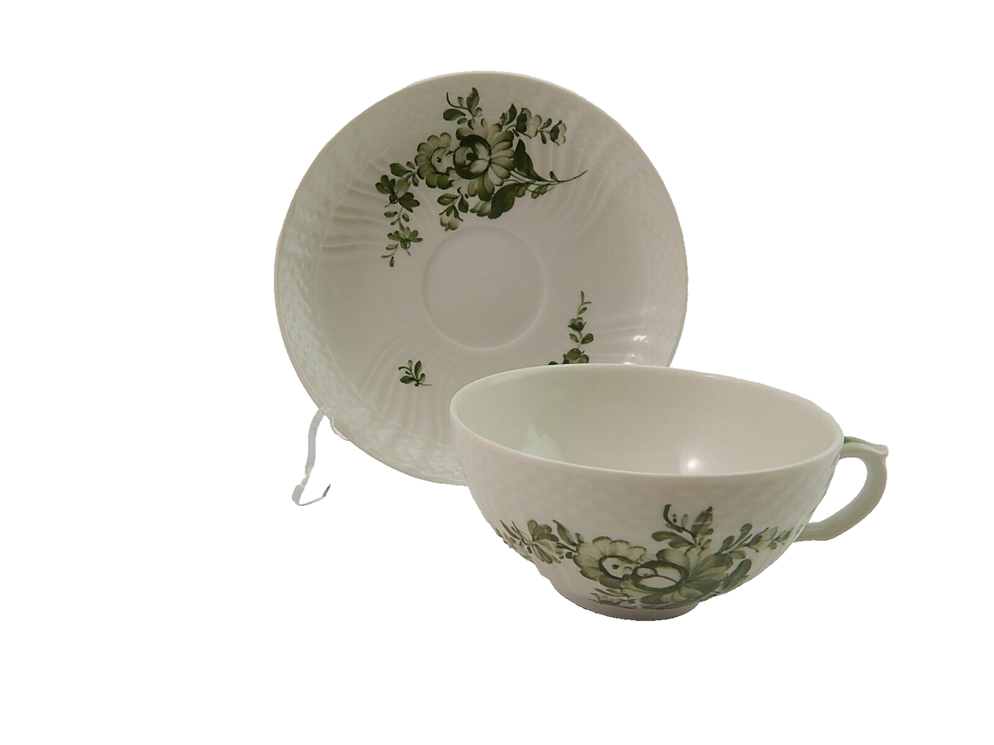 VINTAGE TAZZA DA TE' ROYAL COPENHAGEN FIORI VERDI GREEN FLOWER CURVED TEA CUP