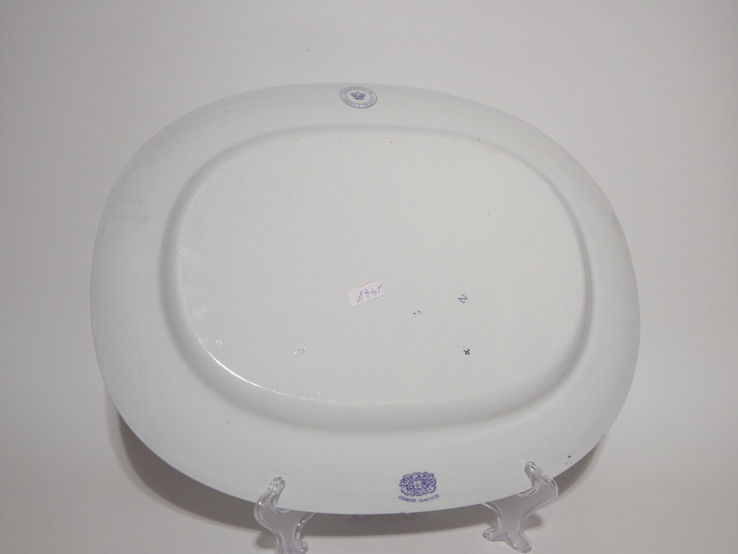 ANTICO GRANDE VASSOIO CERAMICA STAFFORDSHIRE PRIMAVESI 1860 ERMINE BORDER VIOLA