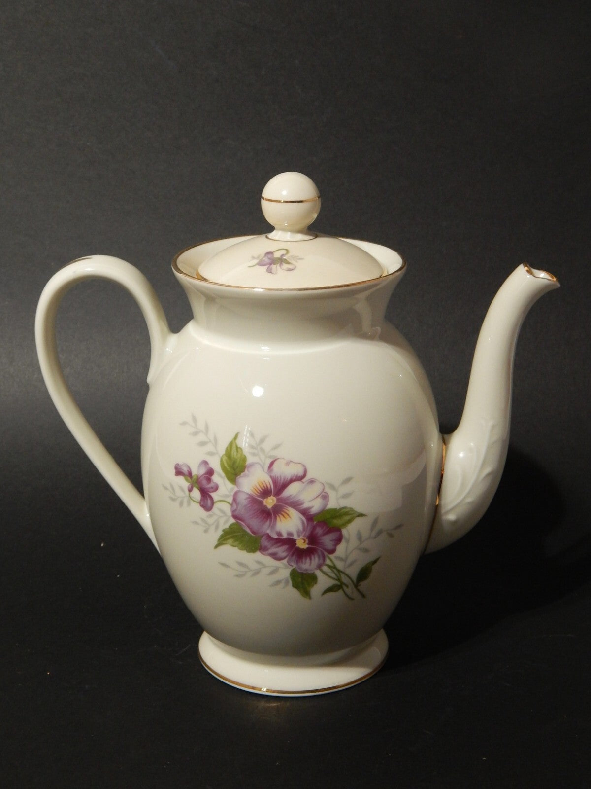 ANTICA TEIERA CAFFETTIERA PREZIOSA PORCELLANA TEDESCA DECORO VIOLE DEL PENSIERO