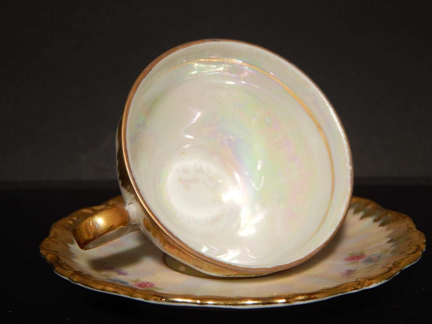 ANTICA TAZZINA CAFFE' PORCELLANA DECORO LUSTRO BAVARIA SELTMANN THERESIA LA ROSA
