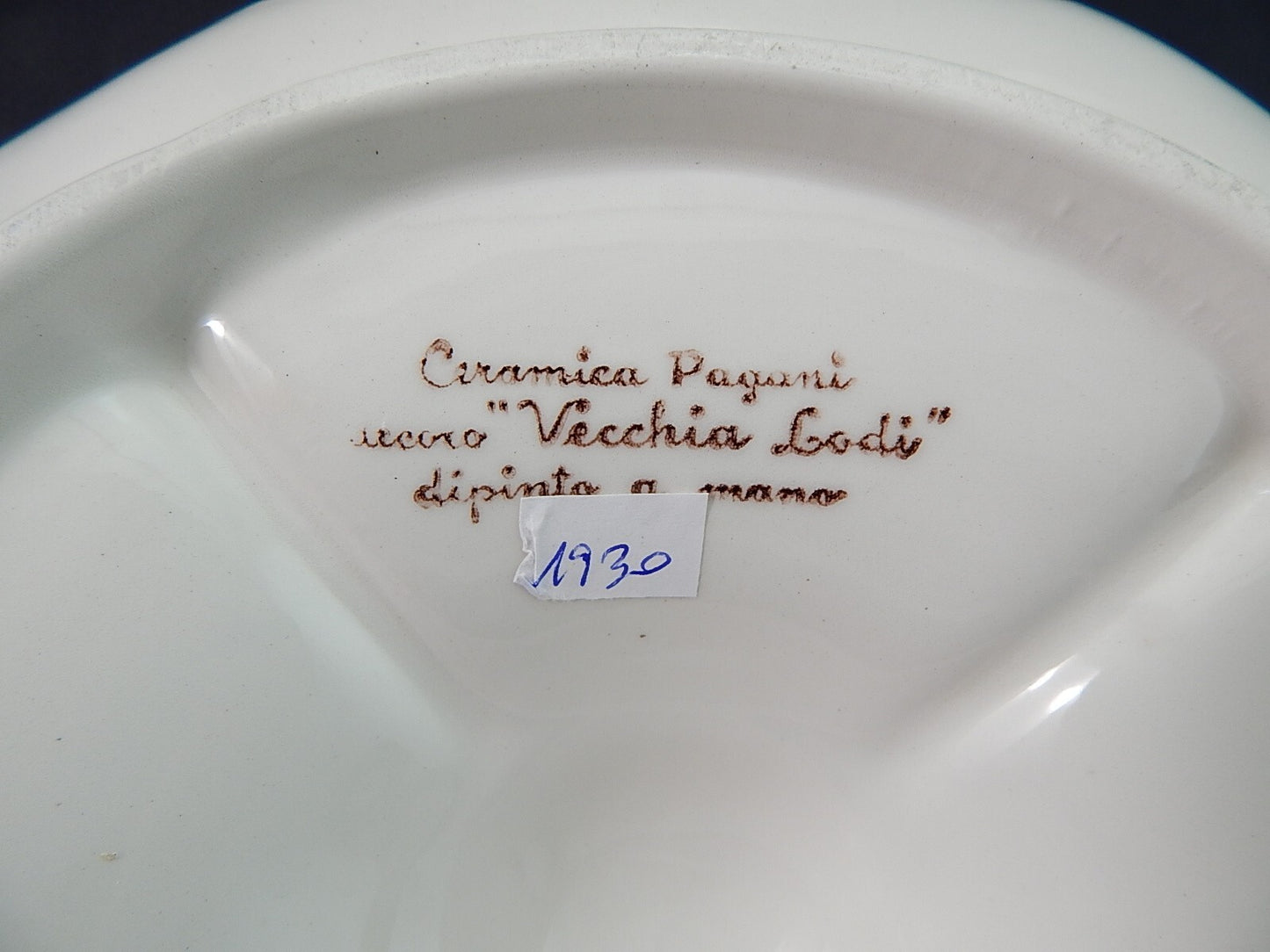 VINTAGE RARO VASSOIO ANTIPASTIERA MAIOLICA CERAMICA PAGANI VECCHIA LODI DIPINTO