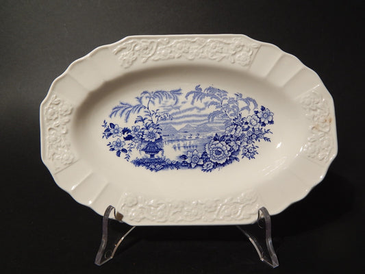 ANTICO VASSOIO RAVIERA CERAMICA MYOTT SON STAFFORDSHIRE ENGLAND BANFF BIANCO BLU